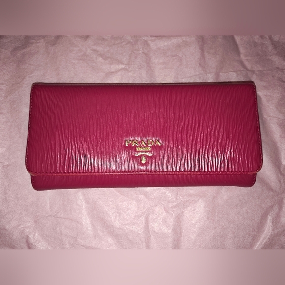 Prada Pink Saffiano Lux Leather Flap Continental Wallet - Picture 2 of 12